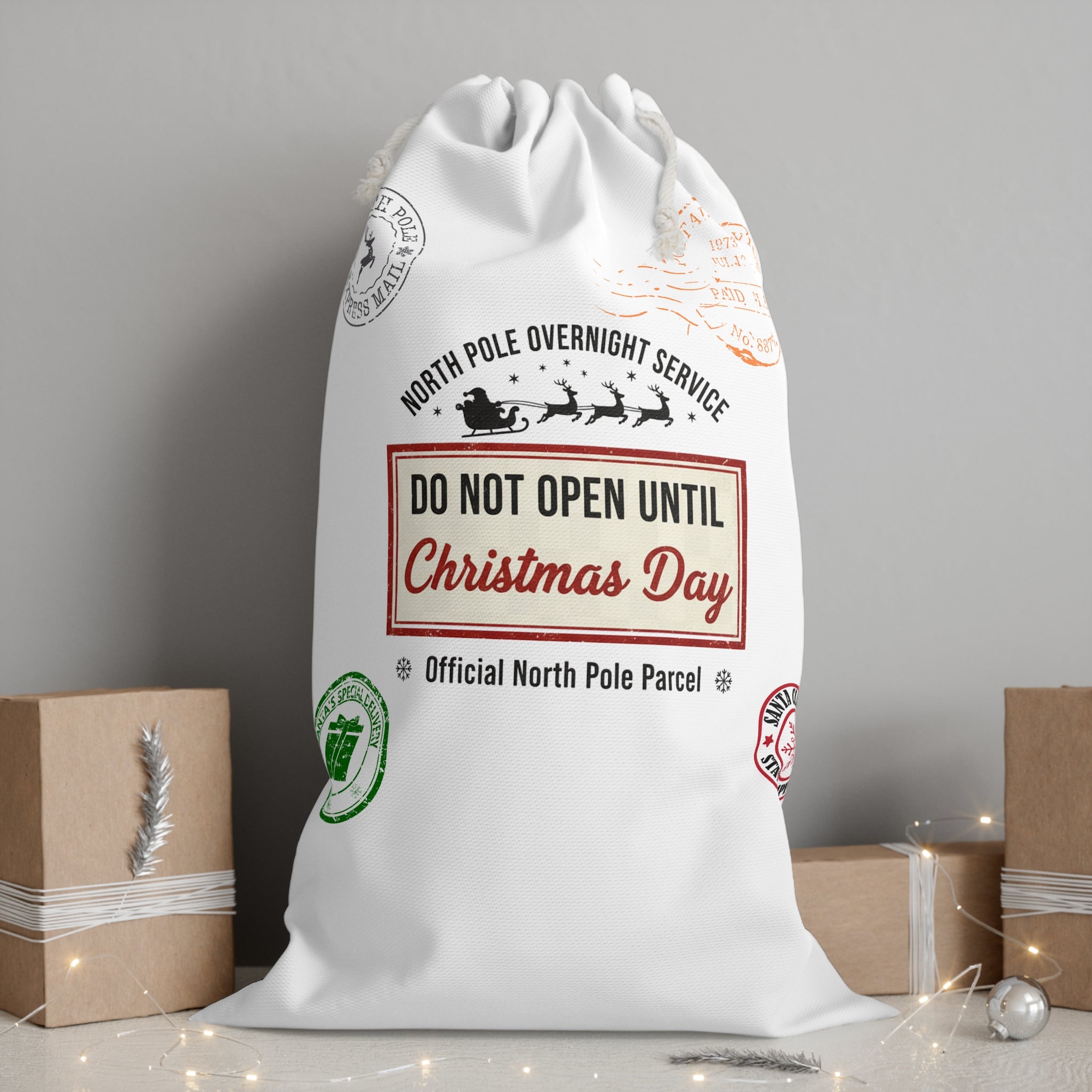 Santa Christmas Gift Sack - Vintage Santa Claus Drawstring Present Bag