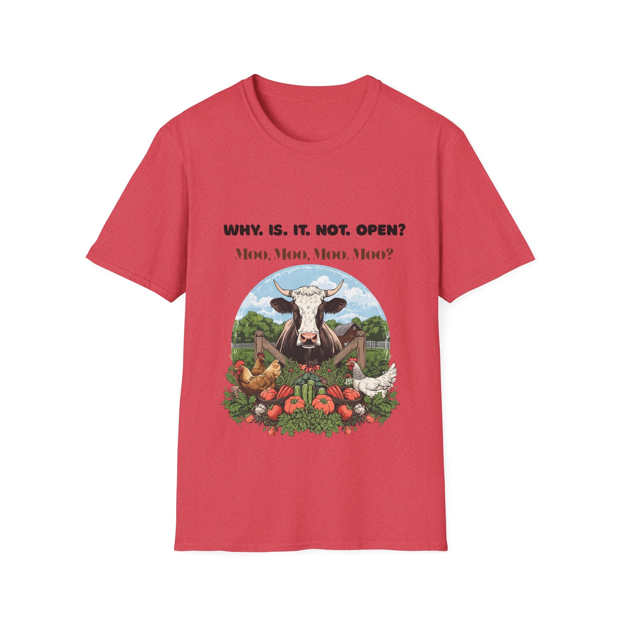 Why Is It Not Open? Cow Graphic T-Shirt — Funny Farm Animal Tee