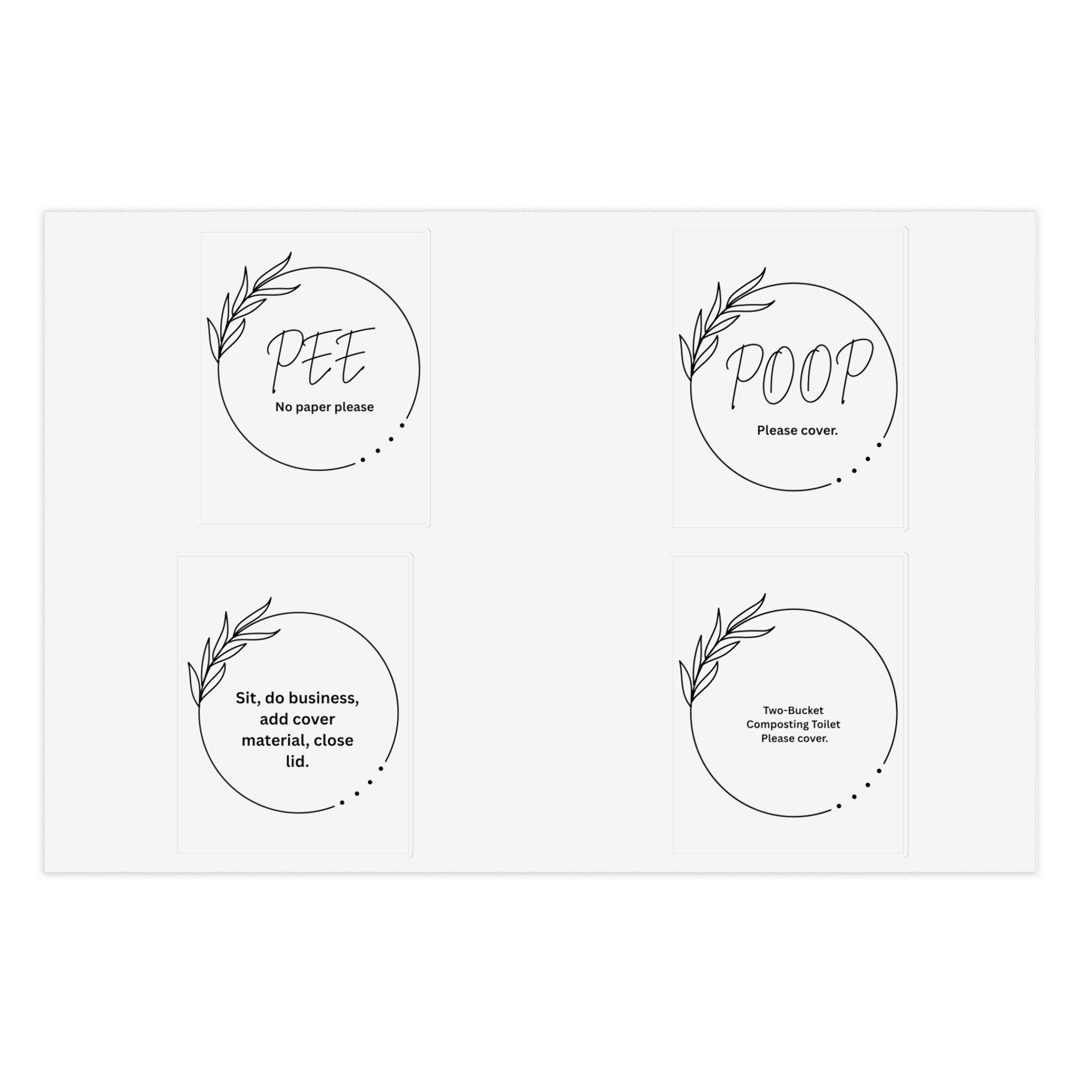 Compost Loo stickers — “Pee / Poop / Please Cover” Toilet Decals