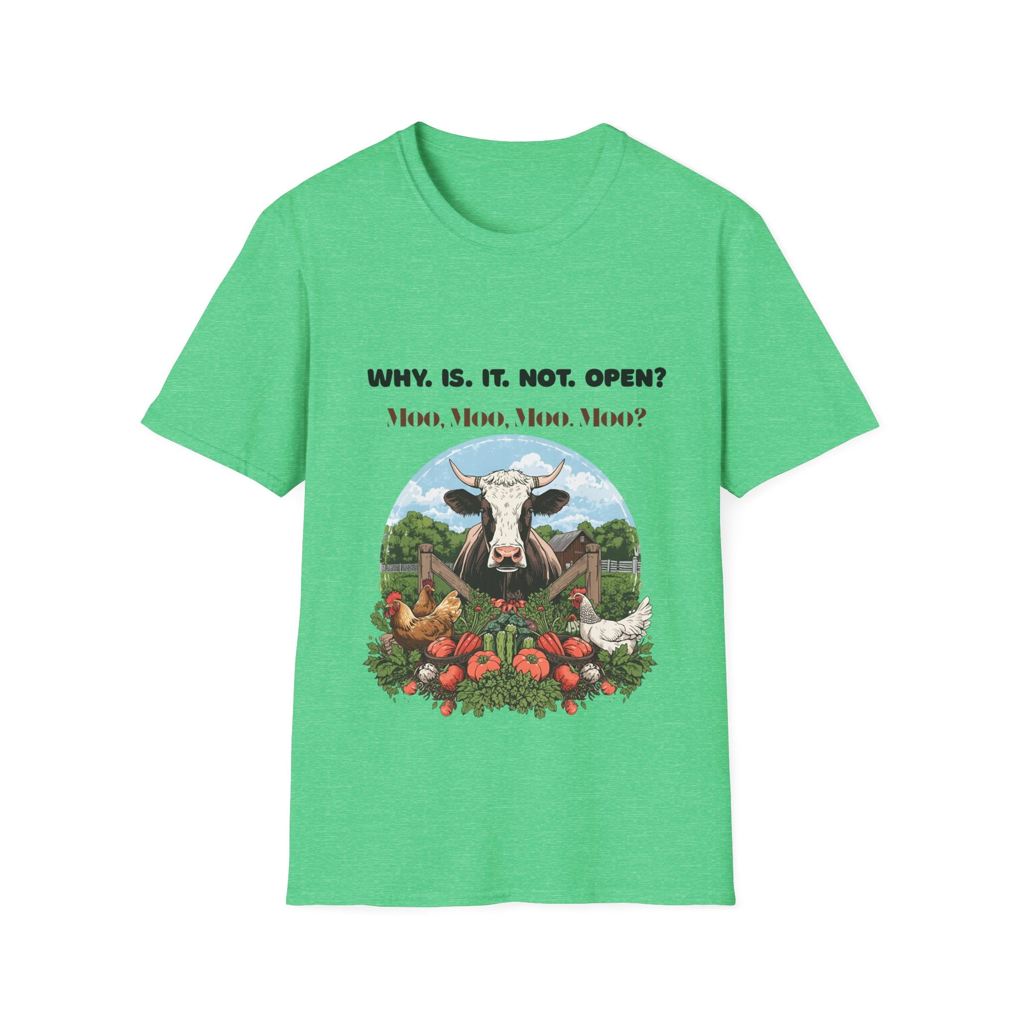 Why Is It Not Open? Cow Graphic T-Shirt — Funny Farm Animal Tee